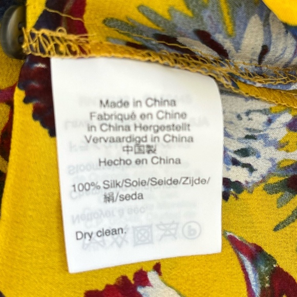 J. Crew Yellow Floral Silk Top with Pleats, Size S - Picture 7 of 8